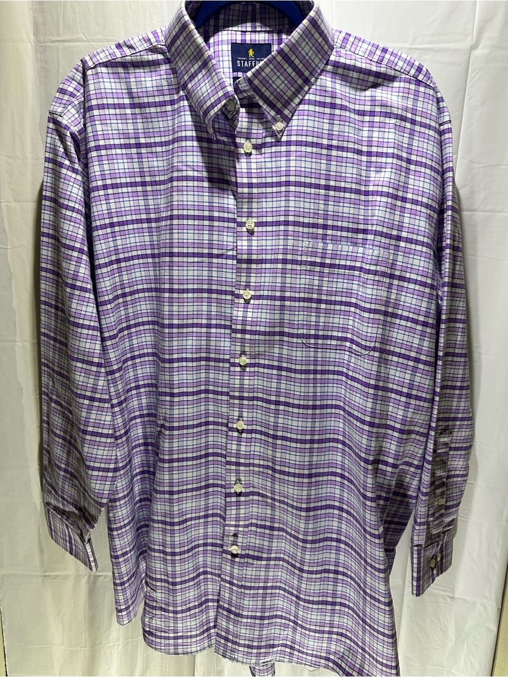 Stafford Men's 18 Purple Blue Button Up Long Sleeve Cotton Blend